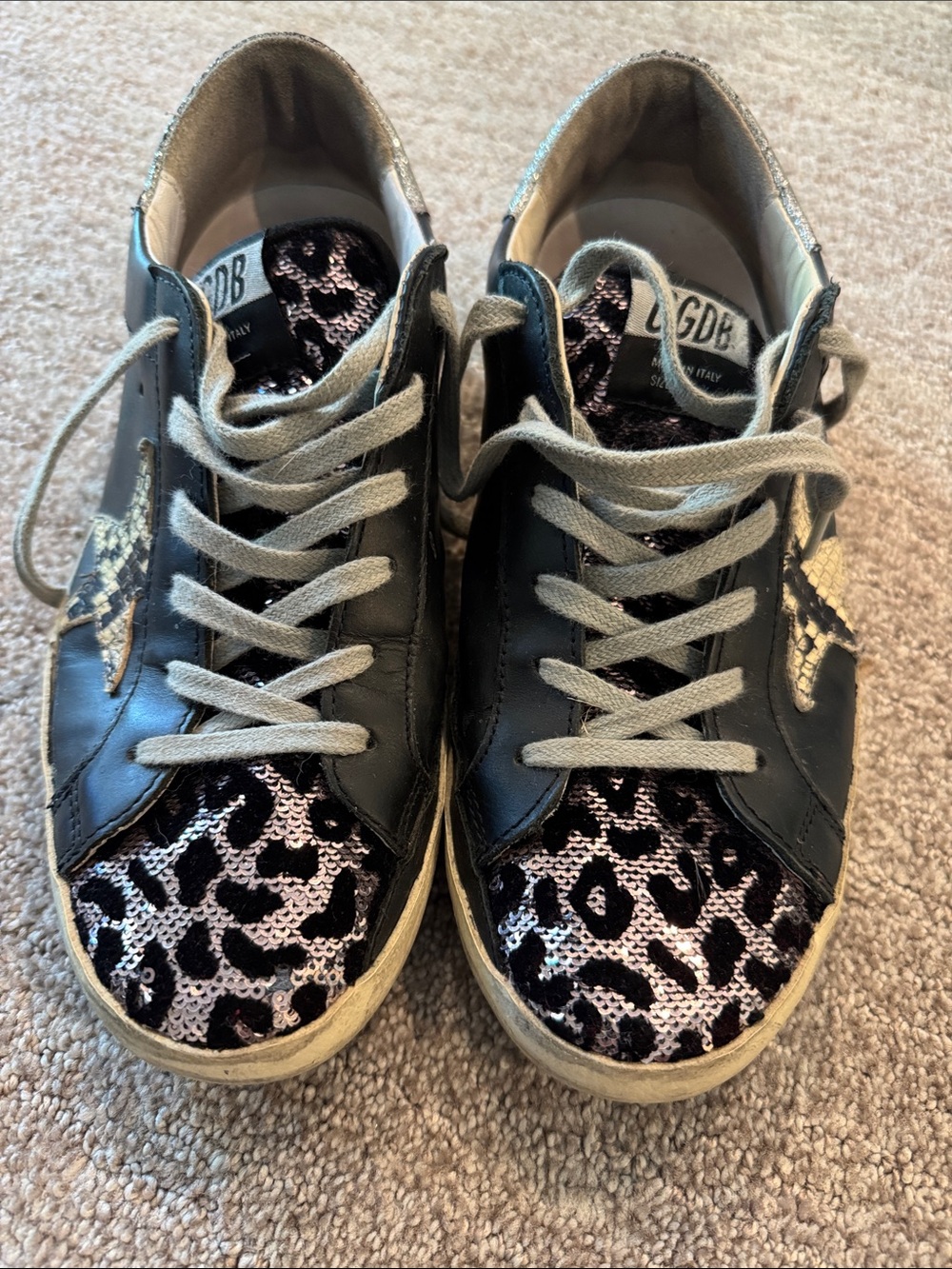 Golden Goose Superstar Leather Sneakers with Leopard Accent size 38 - Picture 2 of 5